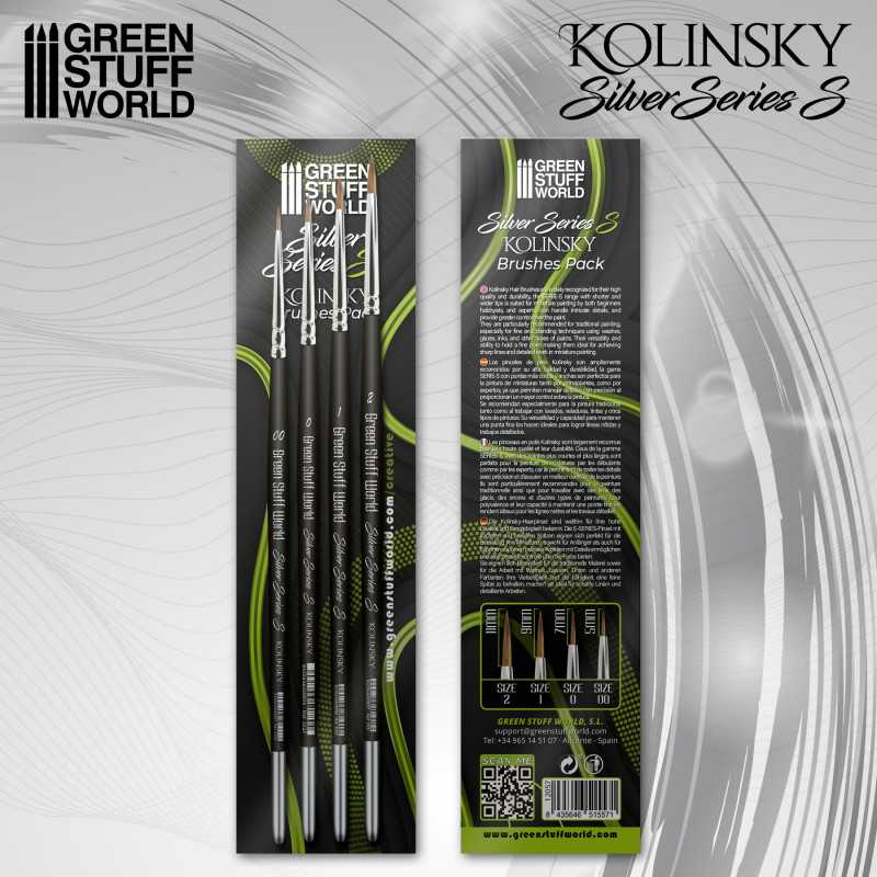 The Home Crafters Ltd. Kolinsky Sable Green Stuff World: Kolinsky Sable Silver Series (S) Paintbrush Set - 4pc