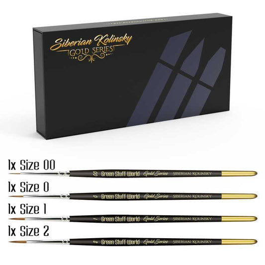 The Home Crafters Ltd. Kolinsky Sable Green Stuff World: Premium Siberian Kolinsky Gold Series Paintbrush Set - 4pc