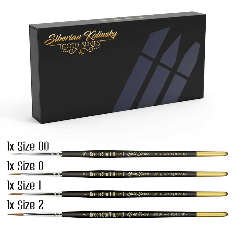 The Home Crafters Ltd. Kolinsky Sable Green Stuff World: Premium Siberian Kolinsky Gold Series Paintbrush Set - 4pc