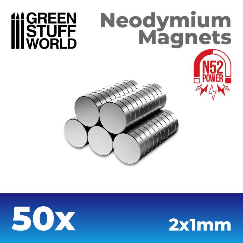 The Home Crafters Ltd. Magnets 2mm x 1mm Green Stuff World: Neodymium Disc Magnets (N52) - 50pc