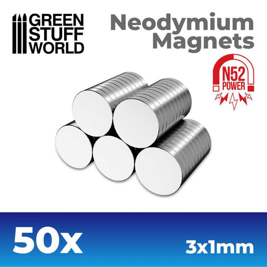 The Home Crafters Ltd. Magnets 3mm x 1mm Green Stuff World: Neodymium Disc Magnets (N52) - 50pc