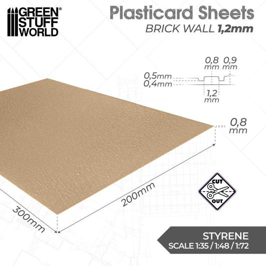 The Home Crafters Ltd. Plasticard & Foamboard Green Stuff World: Textured ABS Plasticard Sheet - Brick Wall (1.2mm)
