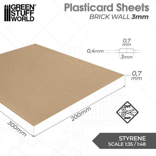 The Home Crafters Ltd. Plasticard & Foamboard Green Stuff World: Textured Styrene Plasticard Sheet - Brick Wall (3mm)