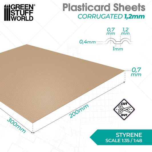 The Home Crafters Ltd. Plasticard & Foamboard Green Stuff World: Textured Styrene Plasticard Sheet - Corrugated (1.2mm)