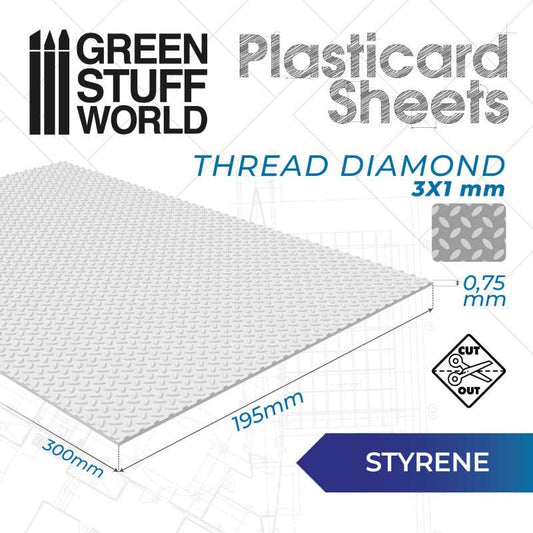The Home Crafters Ltd. Plasticard & Foamboard Green Stuff World: Textured Styrene Plasticard Sheet - Diamond Tread