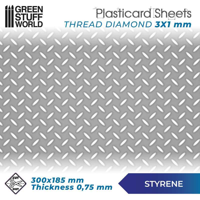 The Home Crafters Ltd. Plasticard & Foamboard Green Stuff World: Textured Styrene Plasticard Sheet - Diamond Tread