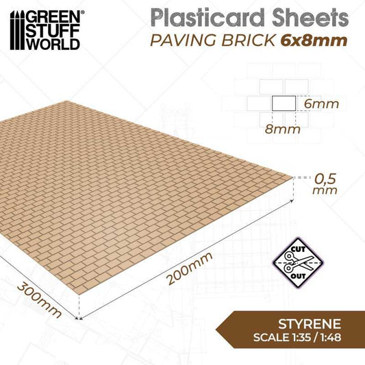 The Home Crafters Ltd. Plasticard & Foamboard Green Stuff World: Textured Styrene Plasticard Sheet - Paving Brick (6x8mm)