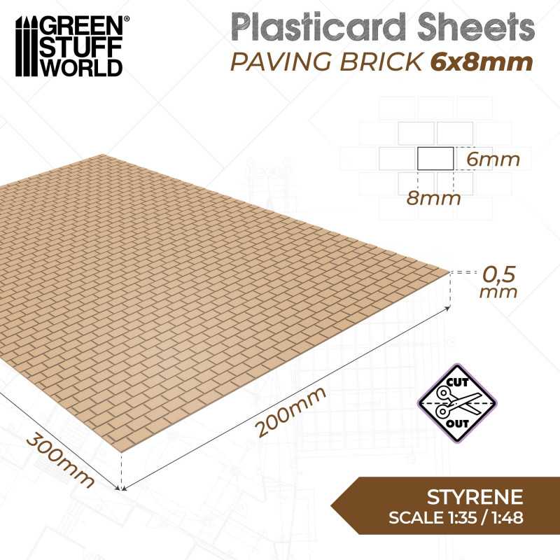 The Home Crafters Ltd. Plasticard & Foamboard Green Stuff World: Textured Styrene Plasticard Sheet - Paving Brick (6x8mm)