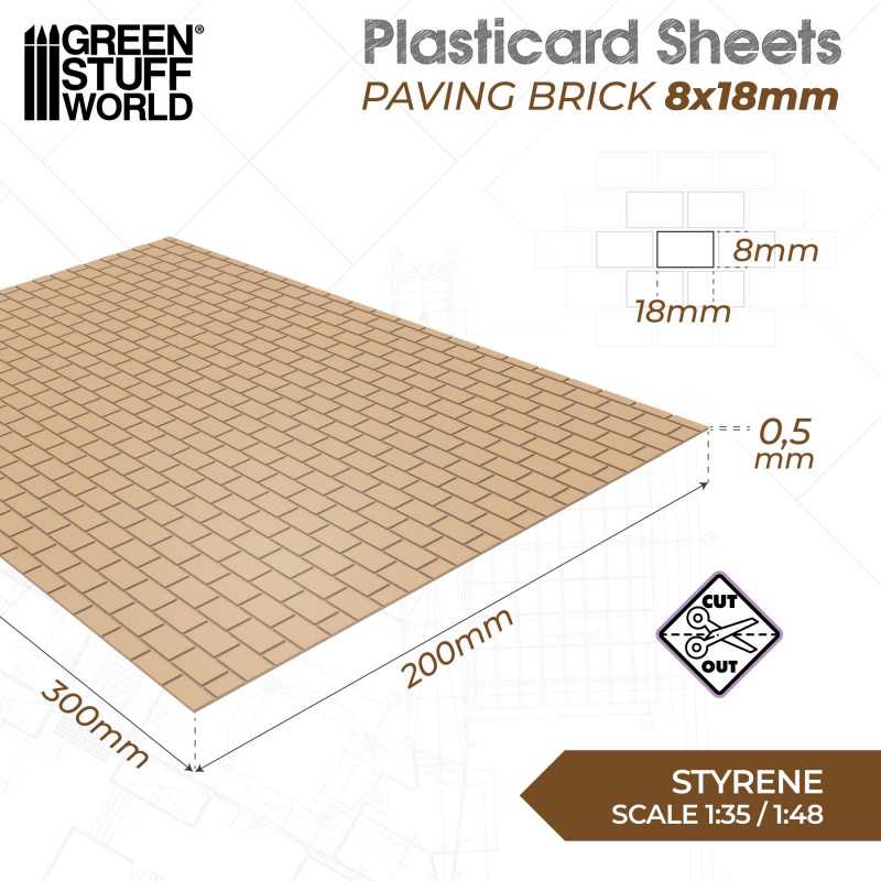 The Home Crafters Ltd. Plasticard & Foamboard Green Stuff World: Textured Styrene Plasticard Sheet - Paving Brick (8x18mm)