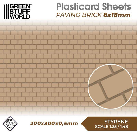 The Home Crafters Ltd. Plasticard & Foamboard Green Stuff World: Textured Styrene Plasticard Sheet - Paving Brick (8x18mm)