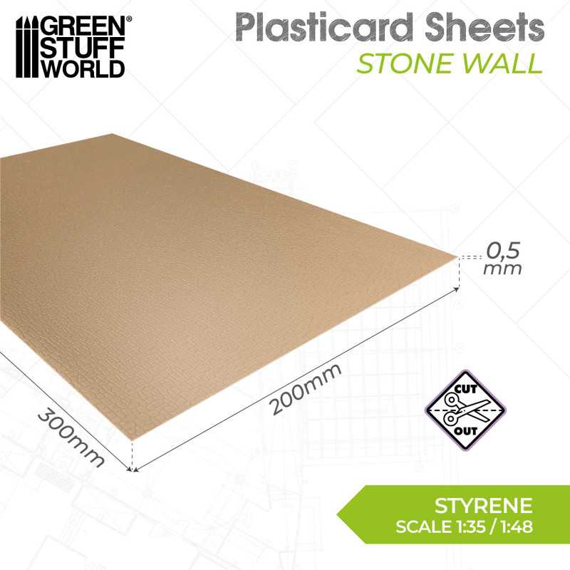 The Home Crafters Ltd. Plasticard & Foamboard Green Stuff World: Textured Styrene Plasticard Sheet - Stone Wall