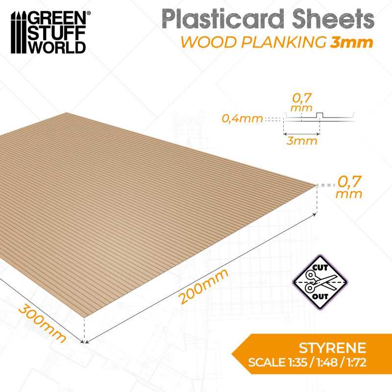 The Home Crafters Ltd. Plasticard & Foamboard Green Stuff World: Textured Styrene Plasticard Sheet - Wood Planking (3mm)
