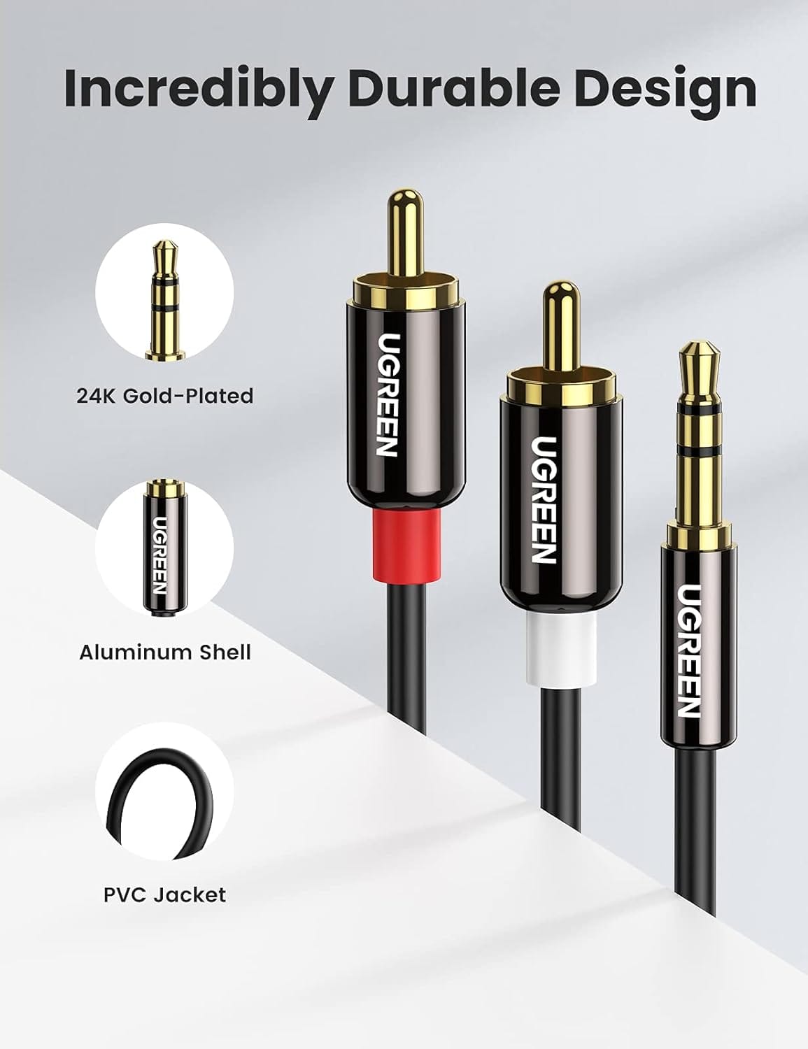 Ugreen 3.5mm to 2RCA HiFi Stereo Y Split Adapter with Copper Shell up to 3 M