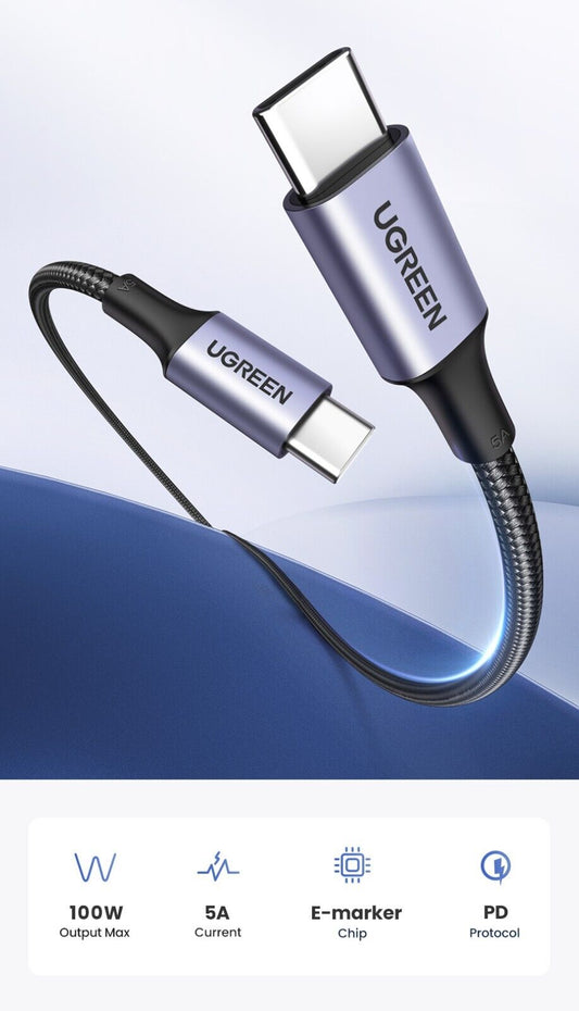 UGREEN PD 100W Aluminium Housing Type C to Type C USB Cable Universal - Purple Anime