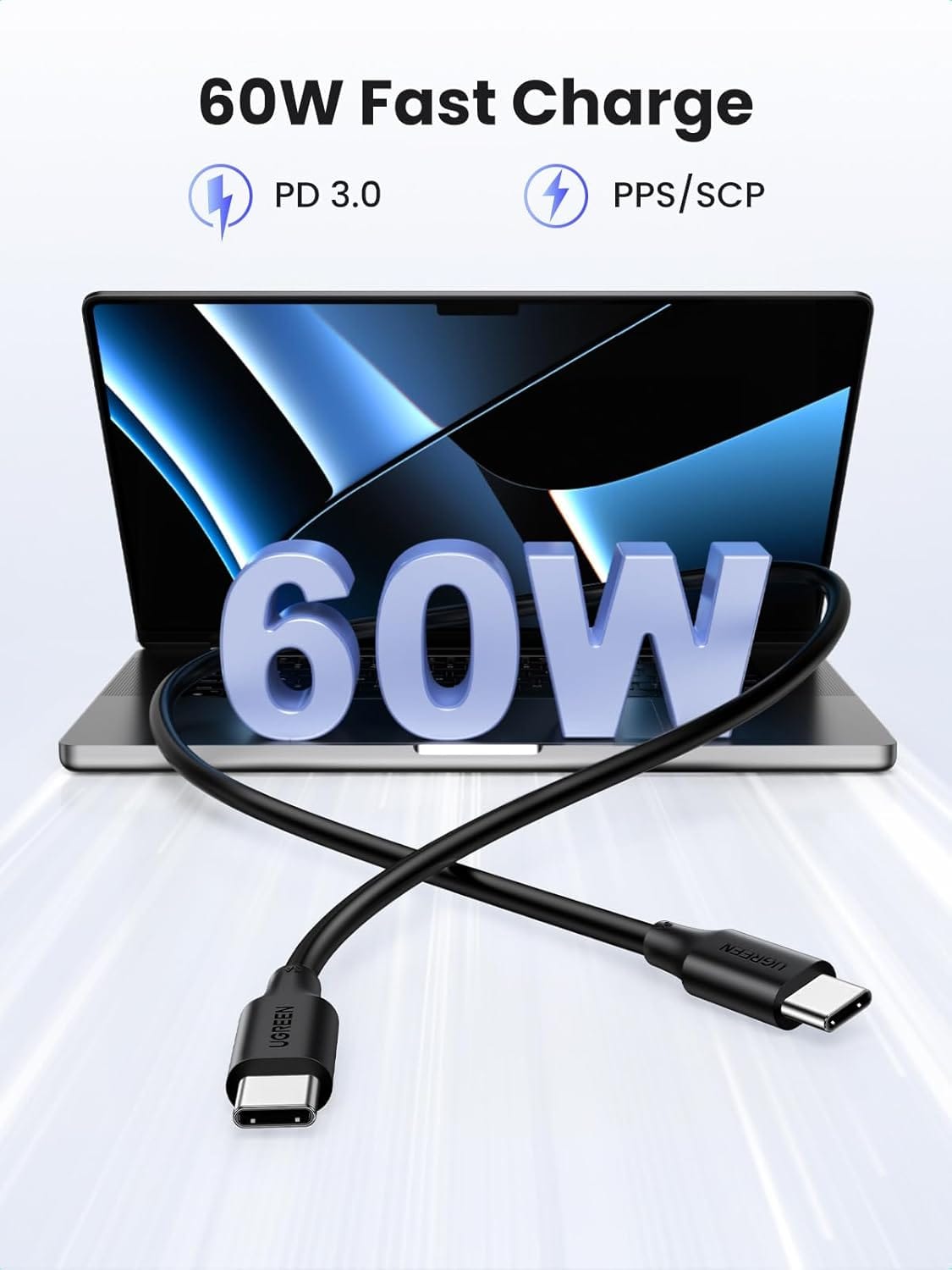 UGREEN PD 60W Fast Charging PVC Type C to Type C USB Cable - Purple Anime
