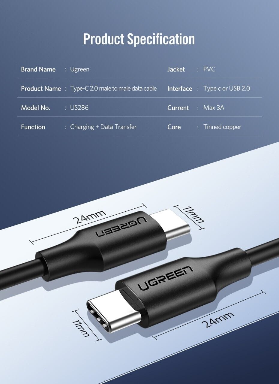 UGREEN PD 60W Fast Charging PVC Type C to Type C USB Cable - Purple Anime