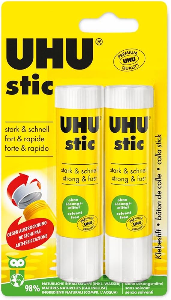 UHU UHU Stick Glue Stick - 8.2g - Solvent Free - Clear Application - Twin Pack