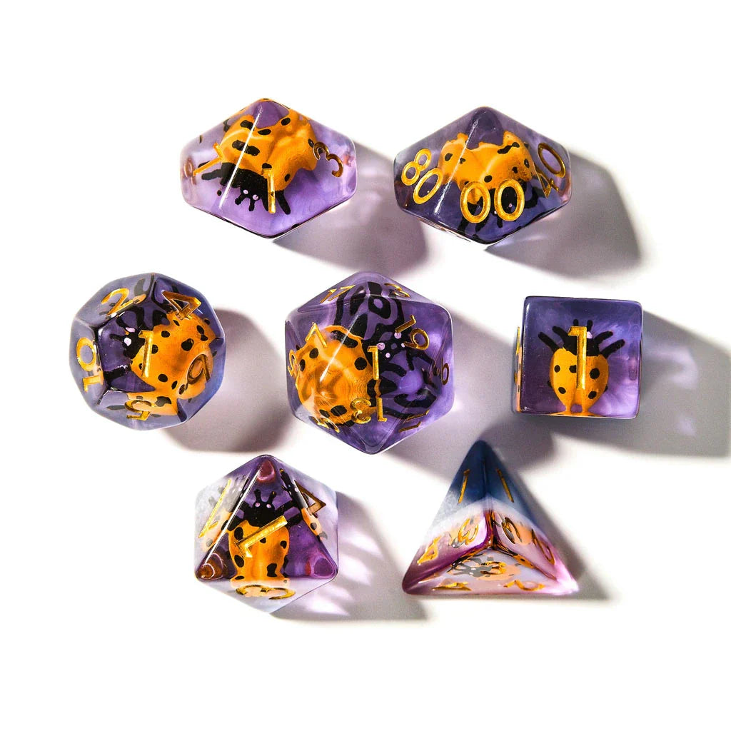 Yellow Ladybugs | Resin Inclusion Dice | 7 Piece Set - DICE