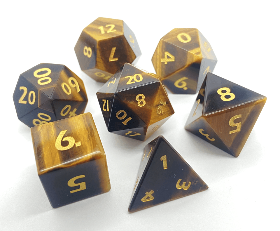 Tabletop Dominion DICE Yellow Tiger's Eye | Natural Gemstone | 7 Piece Set