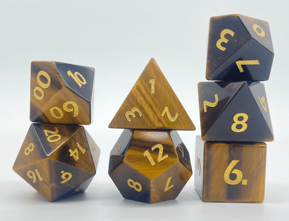 Tabletop Dominion DICE Yellow Tiger's Eye | Natural Gemstone | 7 Piece Set